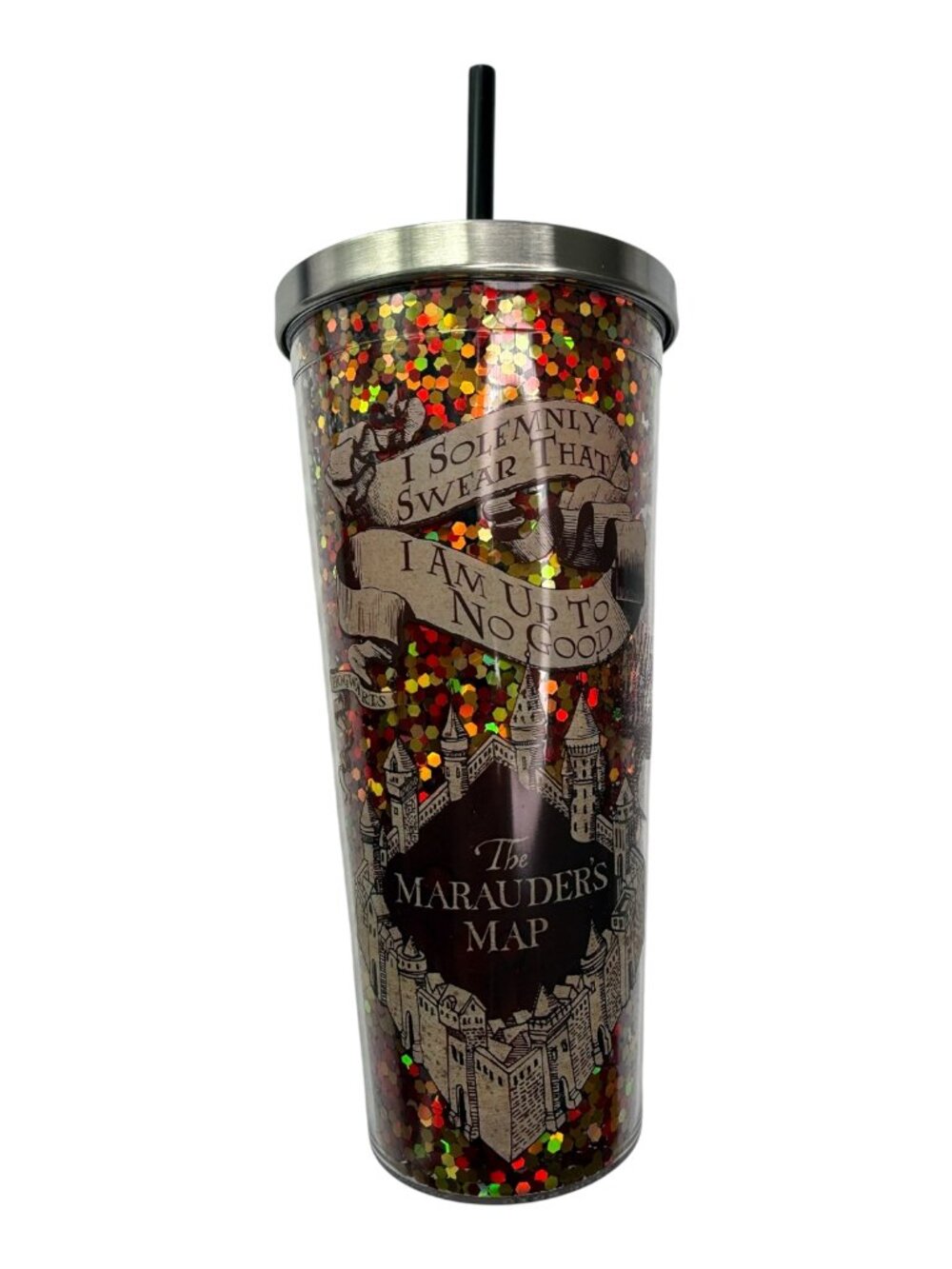 New NWT Harry Potter 20oz Insulated Cup w/ Straw The Marauder's Map Red Glitter